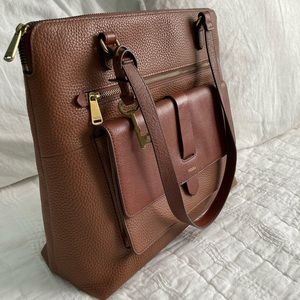 Fossil brown pebbled leather Kinley shopper tote purse